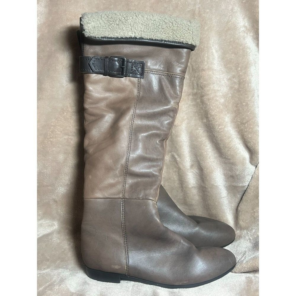 Apepazza Leather Knee High Boots Women 39 Brown Colorblock Shearling Good Buckle